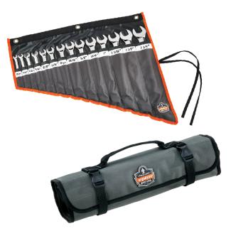Two Arsenal tool roll ups keeping wrenches and other tools organized