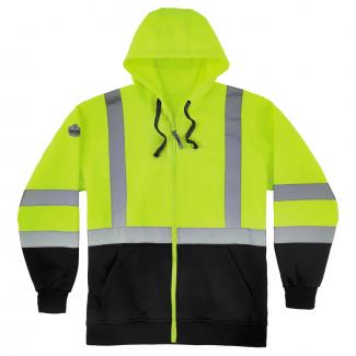 GloWear 8372 Zip-Up Hi-Vis Hooded Sweatshirt - Type R, Class 3, Black Bottom