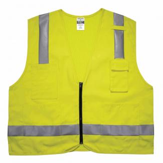 GloWear 8262FRZ Hi-Vis FR Surveyor Vest - Class 2, NFPA 70E, Solid Front, Mesh Back, Zipper