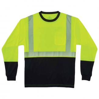 GloWear 8281BK Hi-Vis Performance Long Sleeve T-Shirt - Type R, Class 2, Black Bottom