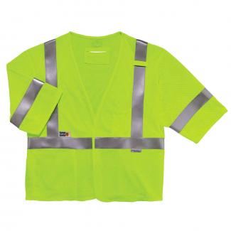 GloWear 8356FRHL Hi-Vis FR Safety Vest w/ Sleeves - Class 3, NFPA 70E, Mesh, Hook + Loop