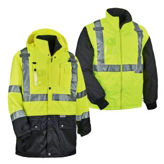 4-in-1 Hi-Vis Winter Jacket Parka with Black Bottom | Ergodyne
