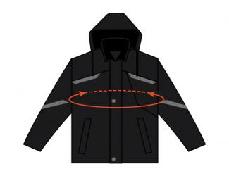 Arrow going around chest of jacket