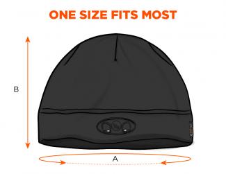 One size fits most. A: hat circumference; B: height of hat
