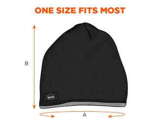 One size fits most. A: hat circumference; B: height of hat
