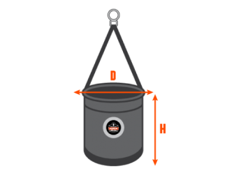 Height of bucket x diameter of bucket opening