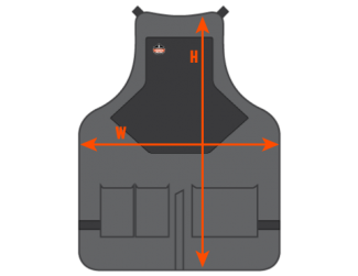 Measure length around your waist. Width and height dimensions are for apron. 