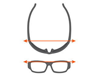 Length of glasses across the front of the frame