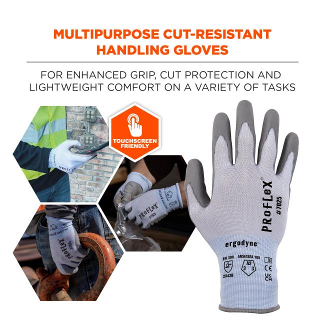 Multipurpose cut-resistant handling gloves: for enhanced grip, cut protection and lightweight comfort on a variety of tasks. Touchscreen friendly.