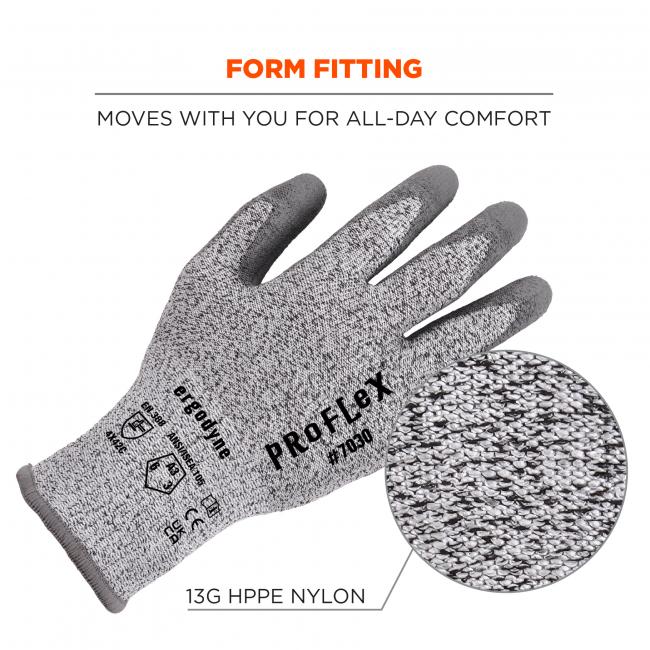 Form fitting: moves with you for all-day comfort. 13G HPPE nylon.