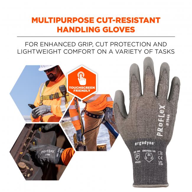 Multipurpose cut-resistant handling gloves: for enhanced grip, cut protection and lightweight comfort on a variety of tasks.Touchscreen friendly. 