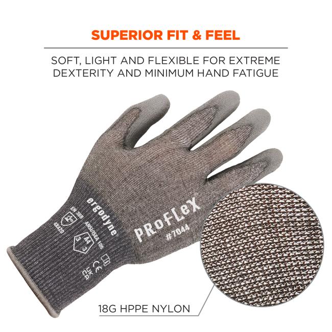 Superior fit and feel: soft, light and flexible for extreme dexterity and minimum hand fatigue. 18G HPPE nylon. 