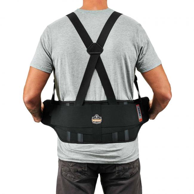 Model putting on back support