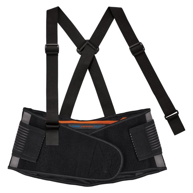 Back support brace with hot cold pack and suspenders