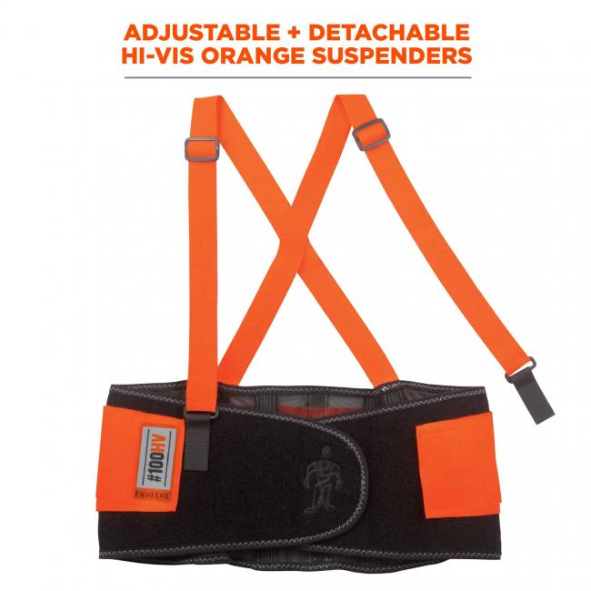 Adjustable + detachable hi-vis orange suspenders