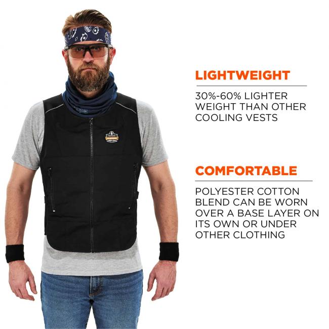 6260 S/M Black Lightweight Phase Change Cooling Vest with Packs image 7