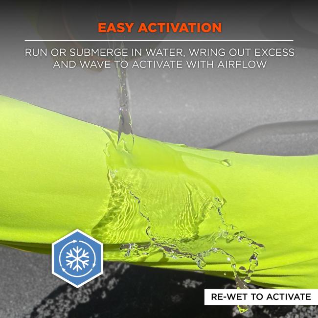 Easy activation: run or submerge in water, wring out excess and wave to activate with airflow. Re-wet to activate