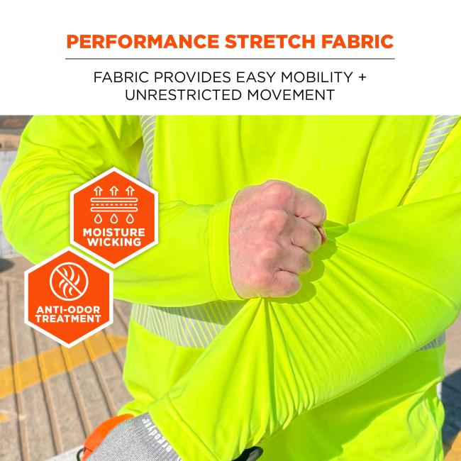 Performance stretch fabric: stretch fabric provides easy mobility & unrestricted movement. Moisture wicking and anti-odor treatment