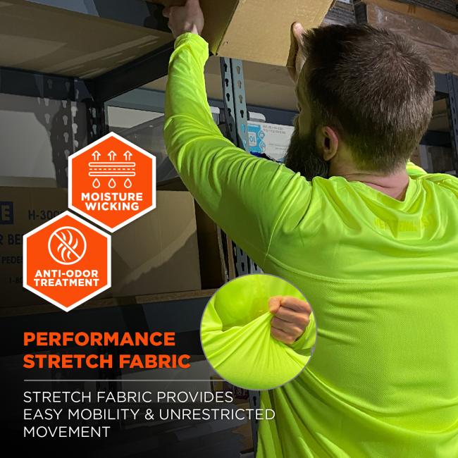 Performance stretch fabric: stretch fabric provides easy mobility and unrestricted movement. Moisture wicking and anti-odor treatment.