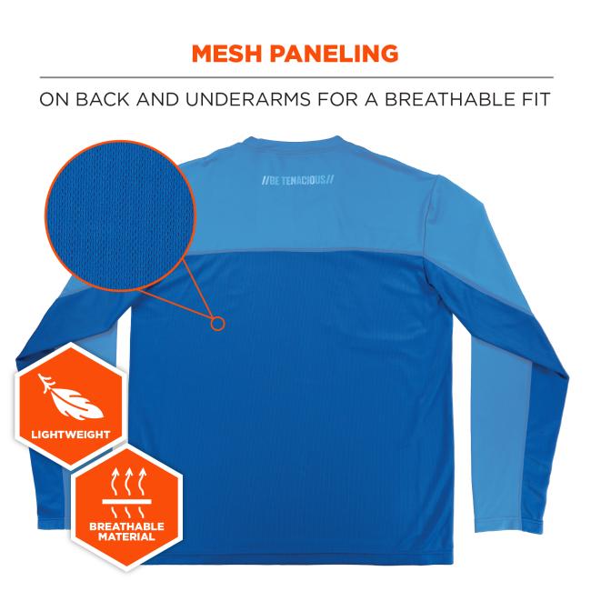 Mesh paneling: on back and underarms for a breathable fit. Lightweight, breathable material.