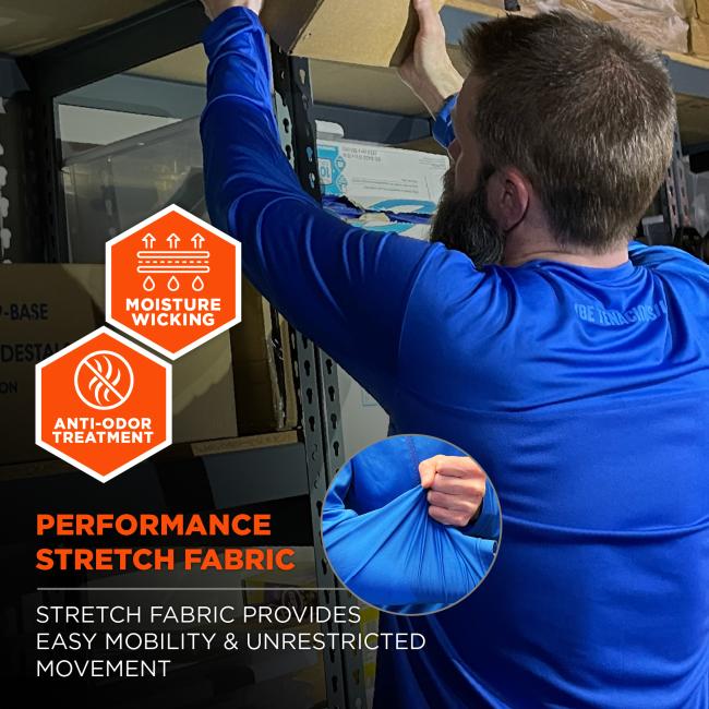 Performance stretch fabric: stretch fabric provides easy mobility and unrestricted movement. Moisture wicking and anti-odor treatment.