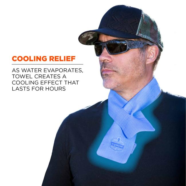 Cooling relief: as water evaporates, towel creates a cooling effect that lasts for hours.