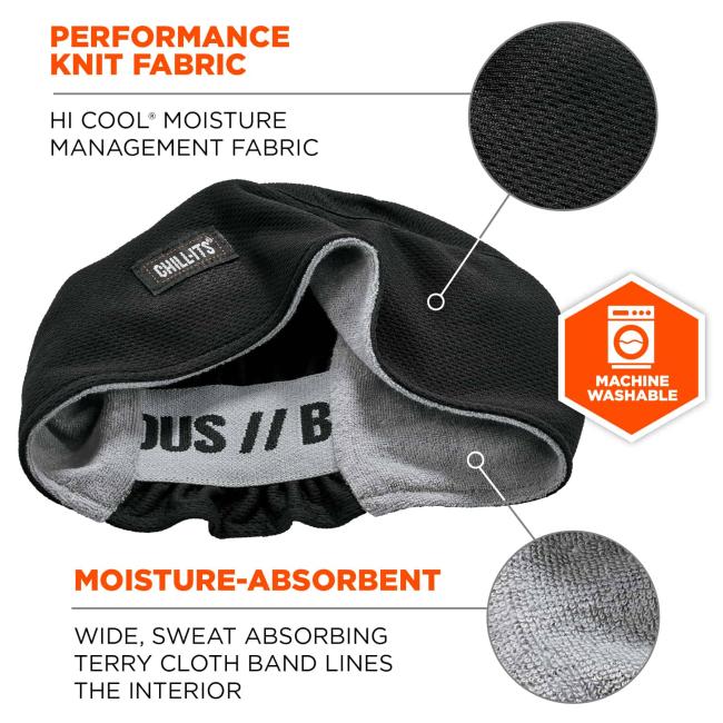performance knit fabric: hi cool moisture management fabric. moisture-absorbent: wide, sweat absorbing terry cloth band lines the interior. machine washable. image 2