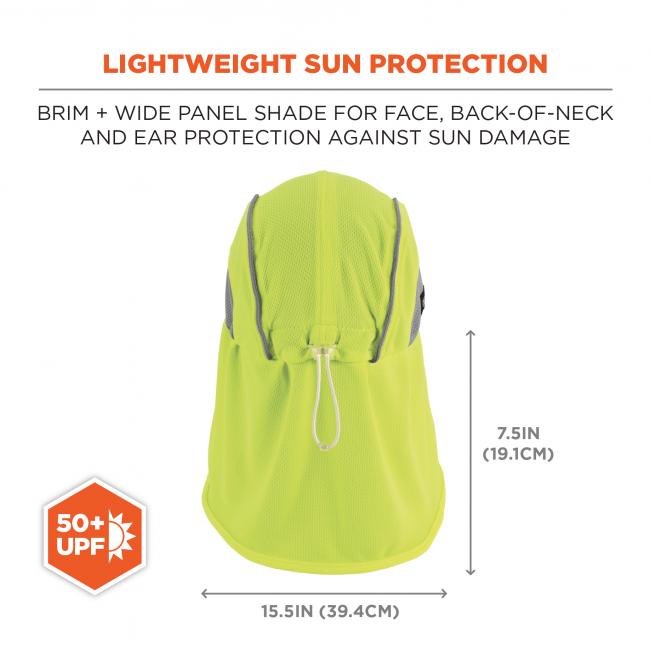 Lightweight sun protection: Brim + wide panel shade for face, back-of-neck and ear protection against sun damage. 15.5in(39.4cm) x 7.5in(19.1cm). UPF 50+