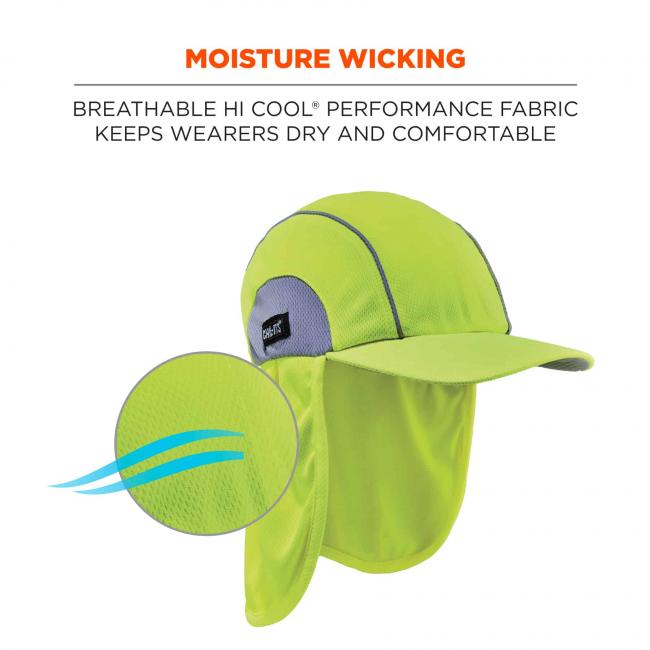 Moisture wicking: breathable Hi Cool performance fabric keeps wearers dry and comfortable. Image shows breathable fabric. 