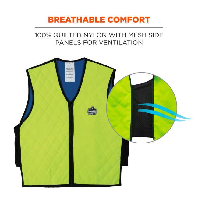 Breathable comfort: 100% quilted nylon with mesh side panels for ventilation. Detail shows airflow. 
