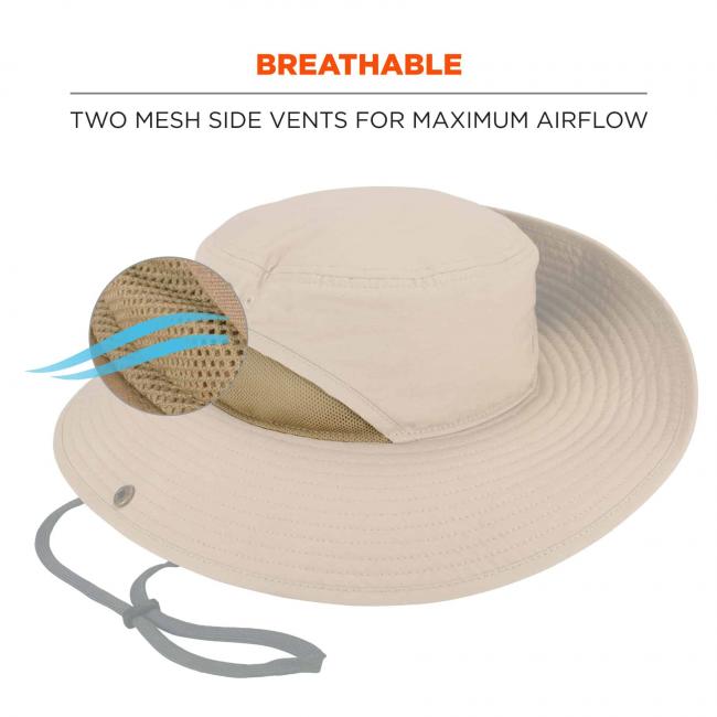 Breathable: two mesh side vents for maximum airflow. Blue arrows show breathability.