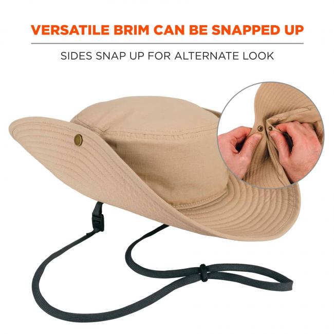 Versatile brim can be snapped up: sides snap up for alternate look