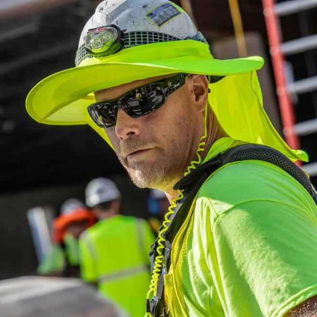 Hard hat brim on worker