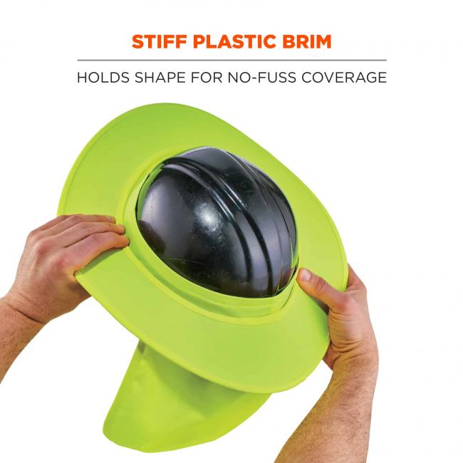 Stiff plastic brim: holds shape for no-fuss coverage
