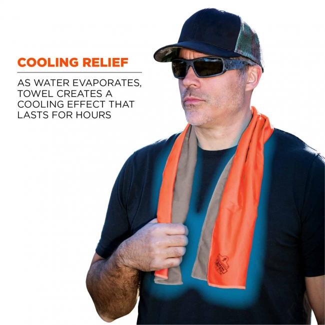Cooling relief: as water evaporates, towel creates a cooling effect that lasts for hours. 