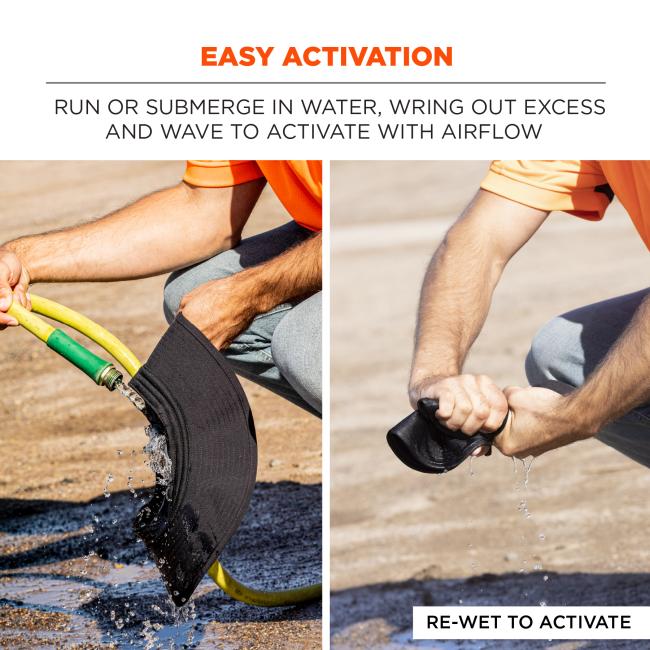 Easy activation: run or submerge in water, wring out excess and wave to activate with airflow. Re-wet to activate. 