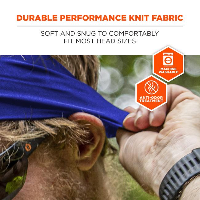 Durable performance knit fabric: soft and snug to comfortably fit most head sizes