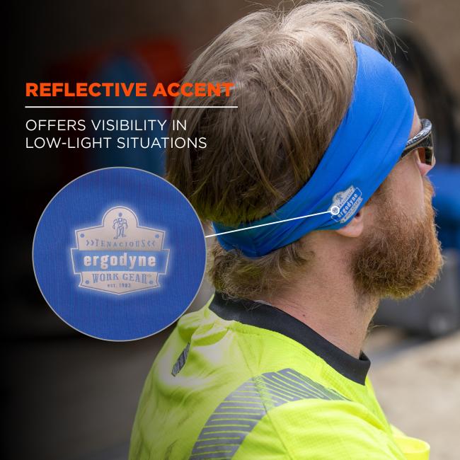 Reflective accent: offers visibility in low-light situations. Image shows reflective detailing on Ergodyne logo accent.