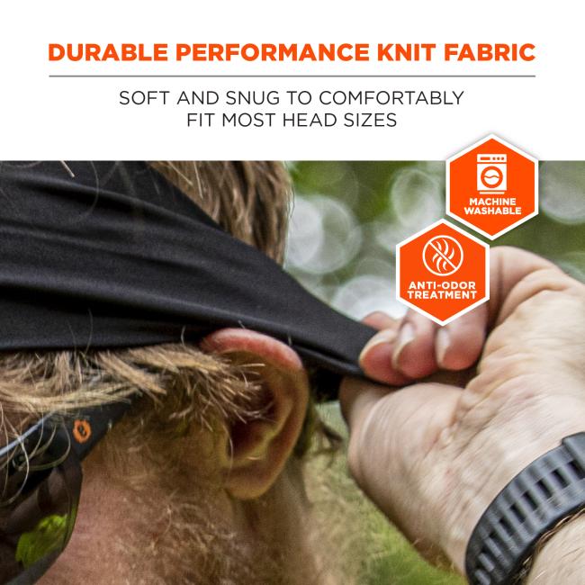 Durable performance knit fabric: soft and snug to comfortably fit most head sizes
