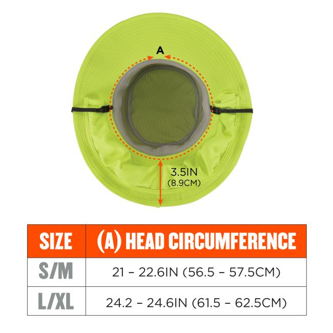 Dimensions. Size small/medium has a circumference of 21 (56.5cm) to 22.6 inches (57.5cm). Large/XL has a circumference of 24.2 (61.5cm) to 24.6 inches (62.5cm)