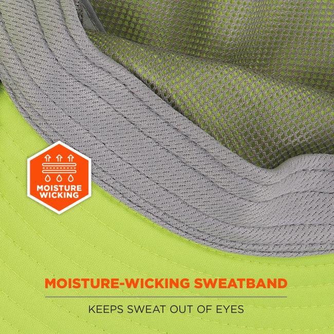 Moisture wicking sweatband: keeps sweat out of eyes.