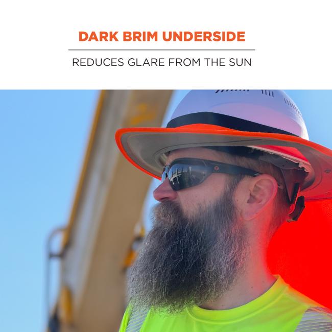 Dark brim underside: reduces glare from the sun