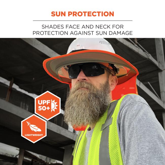 Sun protection: shields face and neck for protection against sun damage. UPF 50+ protection and lightweight