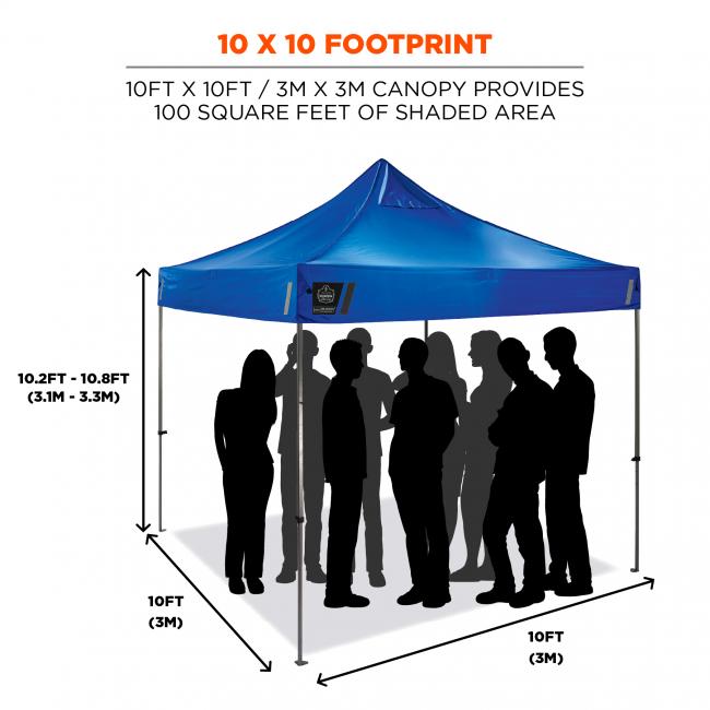 10 x 10 footprint: 10 ft X 10 ft / 3m x 3m canopy provides 100 square feet of shaded area
