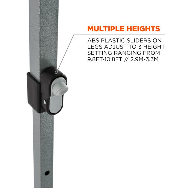 Multiple heights: ABS plastic sliders on legs adjust to 3 height settings ranging from 9.8ft-10.8ft // 2.9m-3.3m