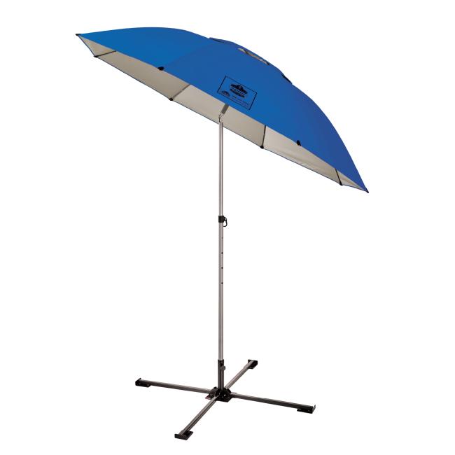 Blue lightweight work umbrella and stand kit