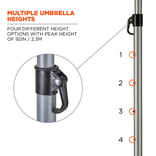 Multiple heights: four different heigh options with peak heigh of 92in/2.3m