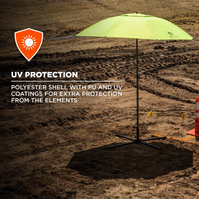 UV protection. Polyester shell with PU and UV coatings for extra protection form the elements