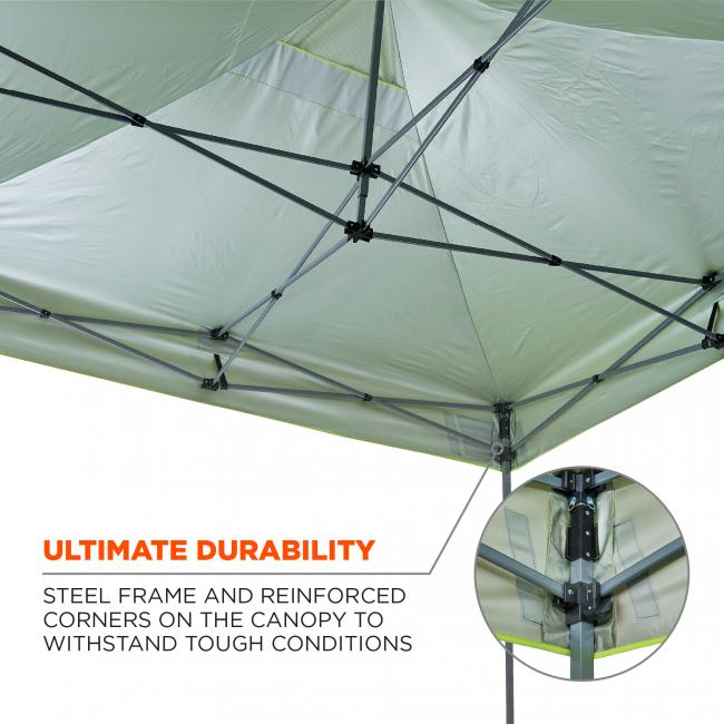 Ultimate durability. Steel frame and reinforced corners on the canopy to withstand tough conditions.