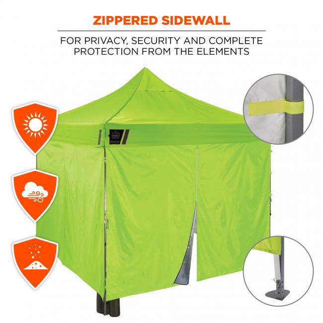 Zippered sidewall. For privacy, security and complete protection from the elements. 